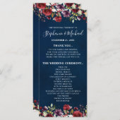 Romantische Waterverf Burgundy Red Navy Roos Flora Programmakaart (Voorkant / Achterkant)