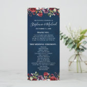 Romantische Waterverf Burgundy Red Navy Roos Flora Programmakaart (Staand voorkant)