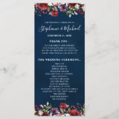 Romantische Waterverf Burgundy Red Navy Roos Flora Programmakaart (Voorkant)