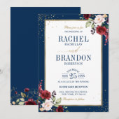 Romantische Waterverf Burgundy Wedding Floral Kaart (Voorkant / Achterkant)