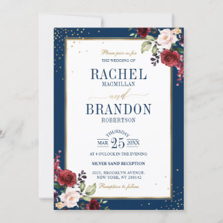 Romantische Waterverf Burgundy Wedding Floral Kaart