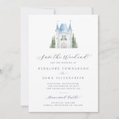 Romantische Waterverf Castle Weekend Wedding Save The Date (Voorkant)