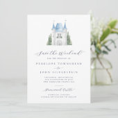 Romantische Waterverf Castle Weekend Wedding Save The Date (Staand voorkant)