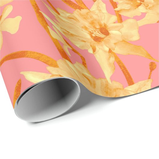 Romantische Waterverf Daffodil Patroon Cadeaupapier (Rol Hoek)