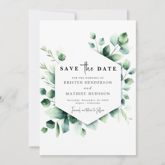 Romantische Waterverf Eucalyptus Digital Wedding Save The Date (Voorkant)