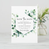 Romantische Waterverf Eucalyptus Digital Wedding Save The Date (Staand voorkant)