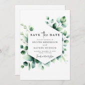Romantische Waterverf Eucalyptus Digital Wedding Save The Date (Voorkant / Achterkant)