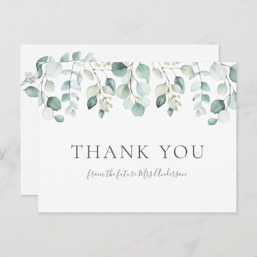 Romantische Waterverf Eucalyptus Greenery Bedankt Briefkaart (Voorkant / Achterkant)