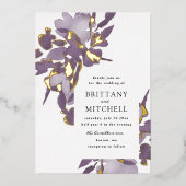 Romantische Waterverf Floral Amethyst Gold Folie Uitnodiging (Voorkant)