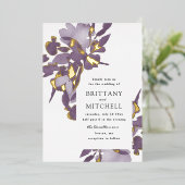 Romantische Waterverf Floral Amethyst Gold Folie Uitnodiging (Staand Voorkant)