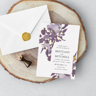 Romantische Waterverf Floral Amethyst Gold Folie Uitnodiging