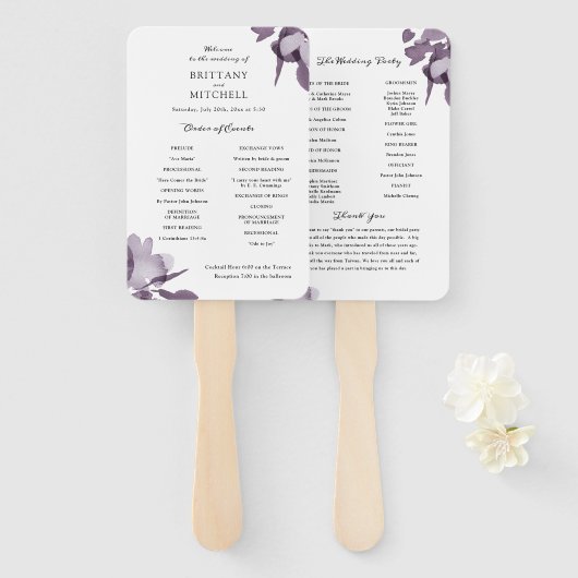 Romantische Waterverf Floral Amethyst-programma Handwaaier (Voorkant en achterkant)