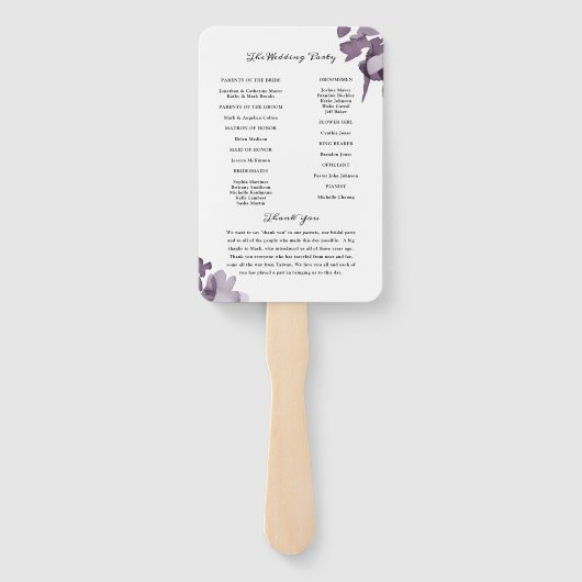 Romantische Waterverf Floral Amethyst-programma Handwaaier (Achterkant)