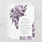 Romantische Waterverf Floral Amethyst Wedding Kaart (Voorkant)