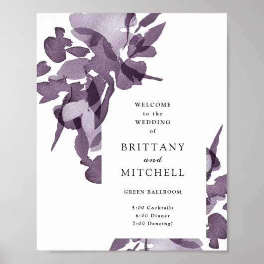 Romantische Waterverf Floral Amethyst Wedding Poster (Voorkant)