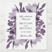 Romantische Waterverf Floral Amethyst Wedding Wijn Etiket (Enkel label)