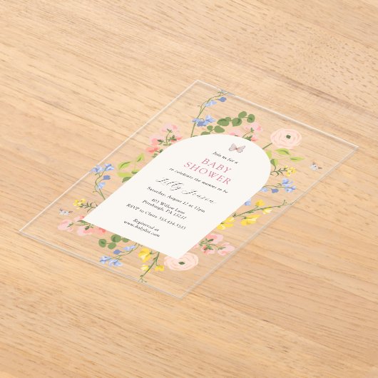 Romantische Waterverf Floral Baby shower Acryl Uitnodigingen