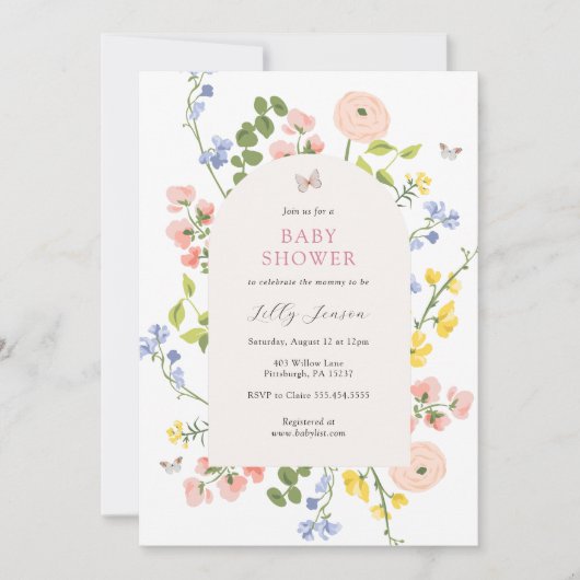 Romantische Waterverf Floral Baby shower Kaart (Voorkant)