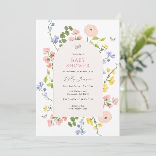 Romantische Waterverf Floral Baby shower Kaart (Staand voorkant)