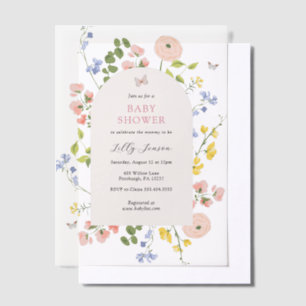 Romantische Waterverf Floral Baby shower Vellum Uitnodigingen