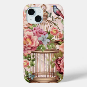 Romantische  Waterverf Floral Birdcage iPhone 15 Case