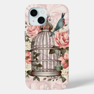 Romantische Waterverf Floral Birdcage iPhone 15 Case