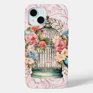 Romantische Waterverf Floral Birdcage iPhone 15 Case