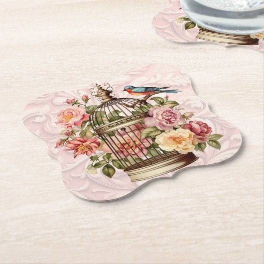 Romantische  Waterverf Floral Birdcage Kartonnen Onderzetters (Gekanteld)