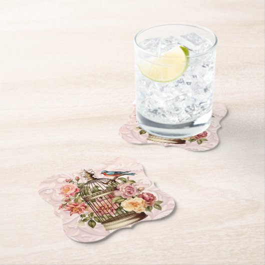 Romantische  Waterverf Floral Birdcage Kartonnen Onderzetters (Insitu)