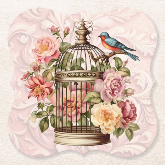 Romantische  Waterverf Floral Birdcage Kartonnen Onderzetters (Voorkant)