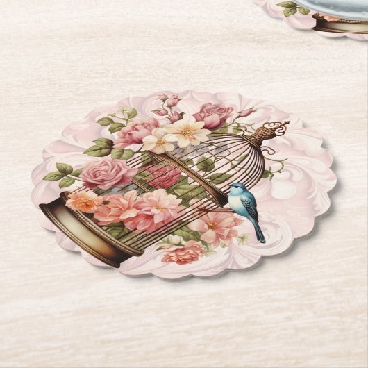 Romantische  Waterverf Floral Birdcage Kartonnen Onderzetters (Gekanteld)