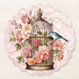 Romantische Waterverf Floral Birdcage Kartonnen Onderzetters