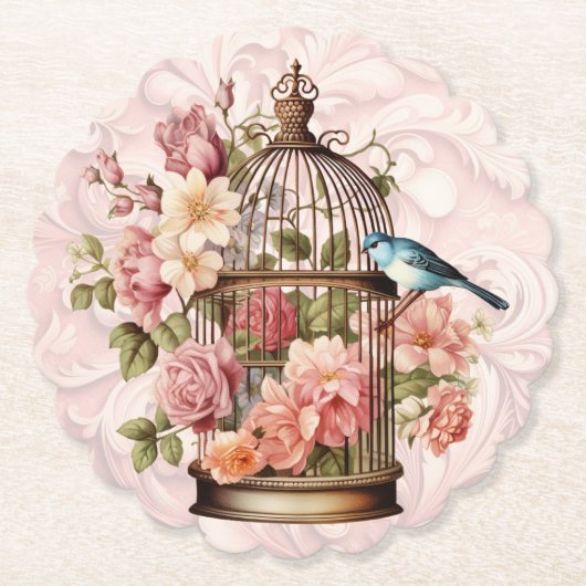 Romantische  Waterverf Floral Birdcage Kartonnen Onderzetters (Voorkant)