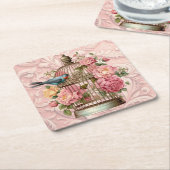Romantische  Waterverf Floral Birdcage Kartonnen Onderzetters (Schuin)