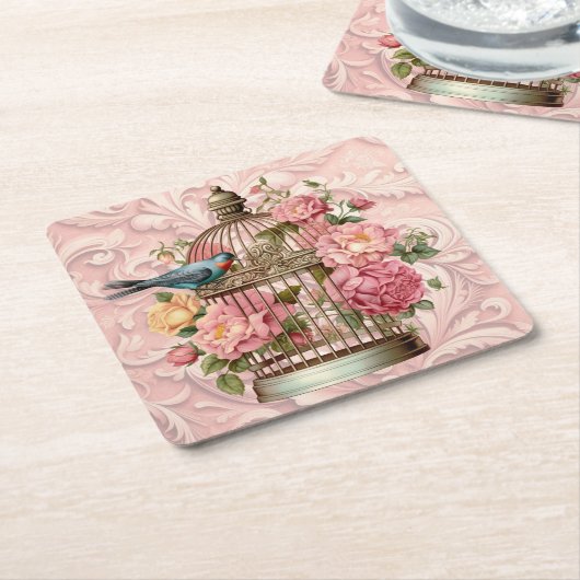 Romantische  Waterverf Floral Birdcage Kartonnen Onderzetters (Schuin)