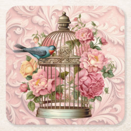 Romantische Waterverf Floral Birdcage Kartonnen Onderzetters