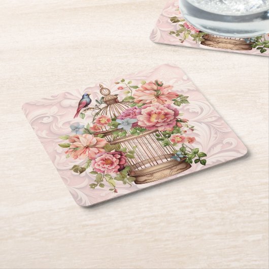 Romantische  Waterverf Floral Birdcage Kartonnen Onderzetters (Schuin)