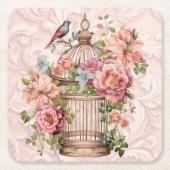 Romantische  Waterverf Floral Birdcage Kartonnen Onderzetters (Voorkant)