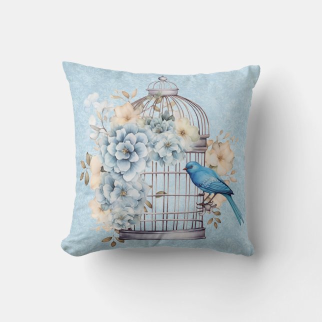 Romantische  Waterverf Floral Birdcage Kussen (Voorkant)
