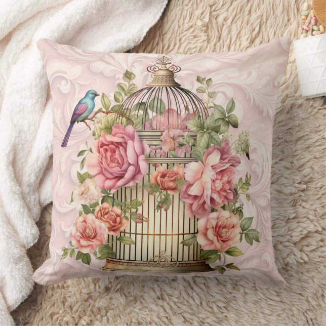 Romantische  Waterverf Floral Birdcage Kussen (Deken)