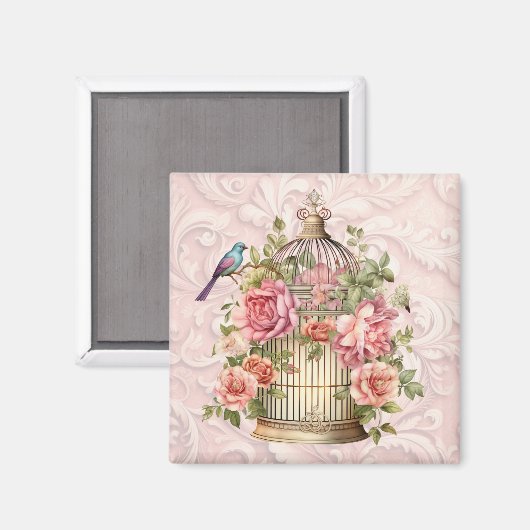 Romantische  Waterverf Floral Birdcage Magneet (Voorkant / Achterkant)