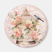 Romantische Waterverf Floral Birdcage Magneet (Voorkant)