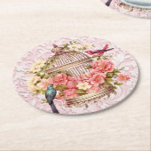 Romantische Waterverf Floral Birdcage Ronde Kartonnen Onderzetter (Gebogen)