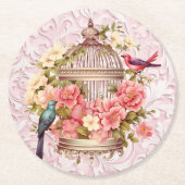 Romantische Waterverf Floral Birdcage Ronde Kartonnen Onderzetter (Voorkant)
