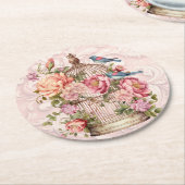 Romantische Waterverf Floral Birdcage Ronde Kartonnen Onderzetter (Gebogen)