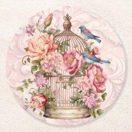 Romantische Waterverf Floral Birdcage Ronde Kartonnen Onderzetter