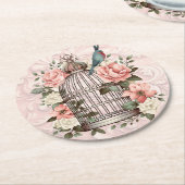 Romantische  Waterverf Floral Birdcage Ronde Kartonnen Onderzetter (Gebogen)