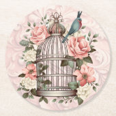 Romantische  Waterverf Floral Birdcage Ronde Kartonnen Onderzetter (Voorkant)