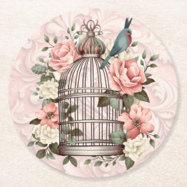 Romantische Waterverf Floral Birdcage Ronde Kartonnen Onderzetter