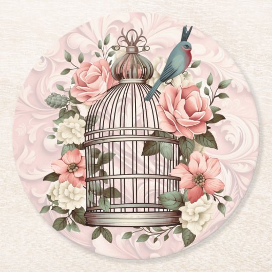 Romantische  Waterverf Floral Birdcage Ronde Kartonnen Onderzetter (Voorkant)